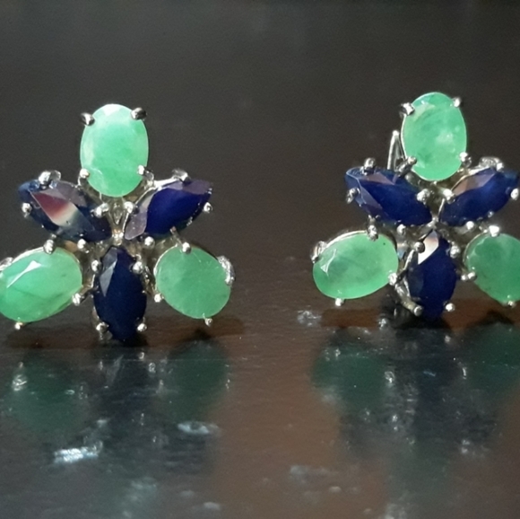 Jewelry - Genuine Emerald and Sapphire Earrings S5